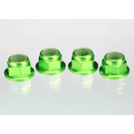   Traxxas Nuts, aluminum, flanged, serrated (4mm) (green-anodized) (4)