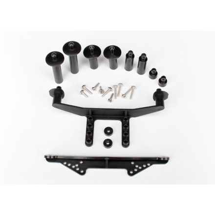 Traxxas Body mount, front & rear (black)/ body posts, 52mm (2), 38mm (2), 25mm (2), 6.5mm (2)/ body post extensions (4)/ hardware