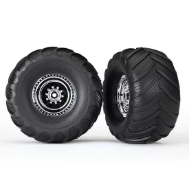   Traxxas Tires & wheels, assembled, glued (chrome wheels, Terra Groove dual profile tires, foam inserts) (2WD electric rear) (2)
