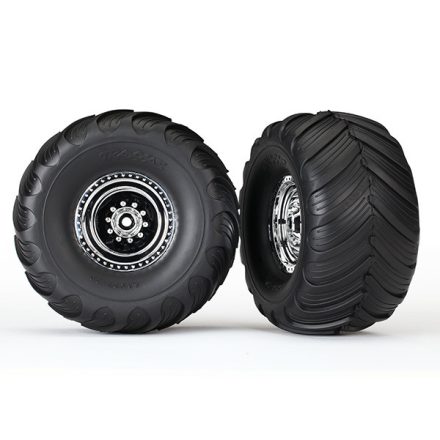 Traxxas Tires & wheels, assembled, glued (chrome wheels, Terra Groove dual profile tires, foam inserts) (2WD electric rear) (2)