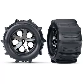  Traxxas Tires & wheels, assembled, glued (2.8") (All-Star black chrome wheels, paddle tires, foam inserts) (2WD electric rear) (2) (TSM rated)