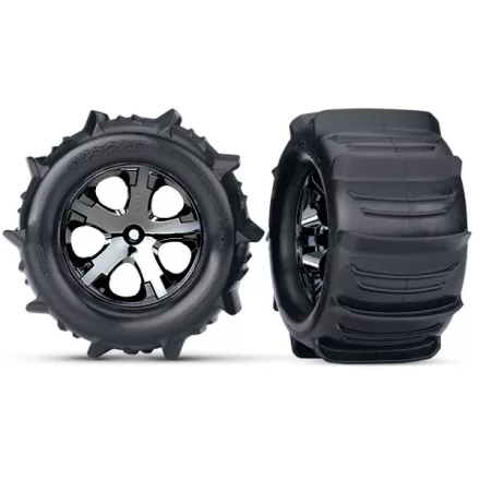 Traxxas Tires & wheels, assembled, glued (2.8") (All-Star black chrome wheels, paddle tires, foam inserts) (2WD electric rear) (2) (TSM rated)