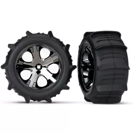   Traxxas Tires & wheels, assembled, glued (2.8") (All-Star black chrome wheels, paddle tires, foam inserts) (2WD electric rear) (2) (TSM rated)
