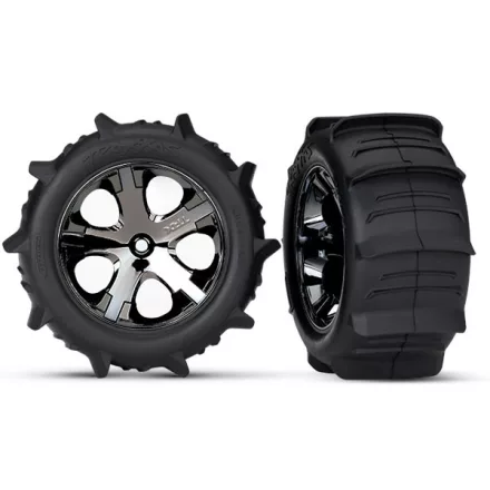 Traxxas Tires & wheels, assembled, glued (2.8") (All-Star black chrome wheels, paddle tires, foam inserts) (2WD electric rear) (2) (TSM rated)