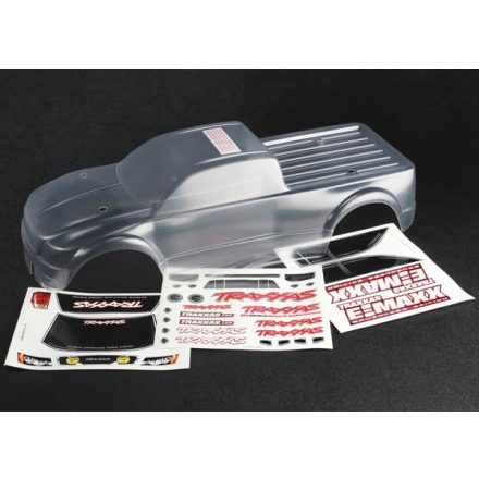 Traxxas Body, E-Maxx® Brushless (clear, requires painting)/ decal sheet