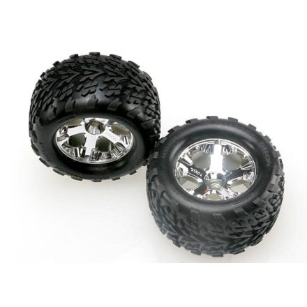 Traxxas Tires & wheels, assembled, glued (2.8") (All-Star chrome wheels, Talon tires, foam inserts) (Nitro Stampede® front) (2)