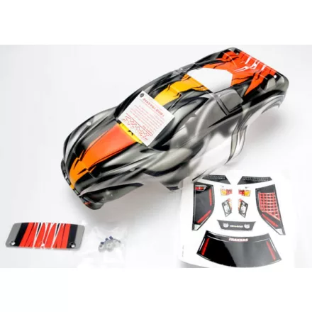 Traxxas Body, Nitro Rustler®, ProGraphix® (Replacement for the painted body. Graphics are painted, requires paint & final color application.)/window, grille, lights decal sheet/ wing and aluminum hard