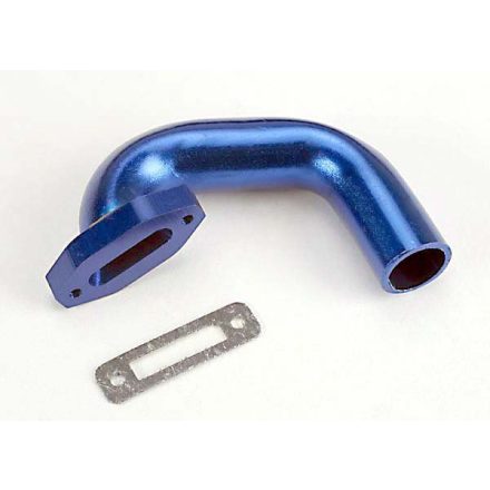 Traxxas  Exhaust header, Perfect fit for N. 4-Tec®, N. Rustler®/Sport (blue-anodized, aluminum)/header gasket (for side exhaust engines only)