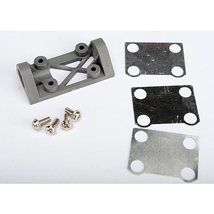 Traxxas Bearing block, front (supports front shaft) (grey) / belt tension adjustment shims (front / middle) / screws