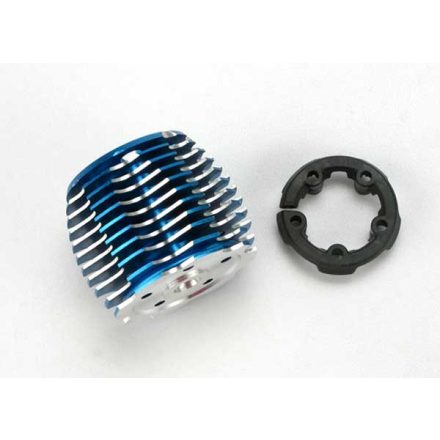 Traxxas Cooling head, PowerTune (machined aluminum, blue-anodized) (TRX® 2.5 and 2.5R)/ head protector (plastic)