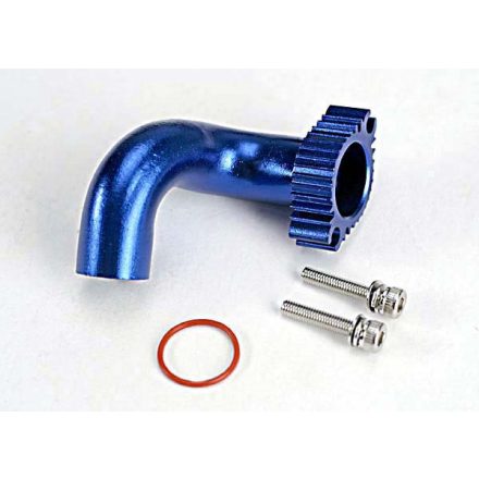 Traxxas Header, blue-anodized aluminum (for rear exhaust engines only) (TRX® 2.5, 2.5R, 3.3)