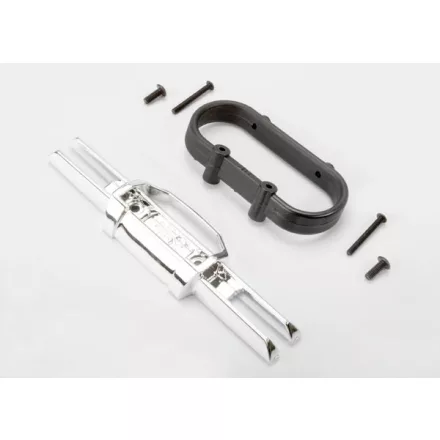 Traxxas Bumper, rear (chrome)/ bumper mount, rear/ 4x10mm BCS (2)/ 3x25mm BCS (2)