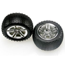   Traxxas Tires & wheels, assembled, glued (2.8") (Twin-Spoke wheels, Alias® tires, foam inserts) (nitro rear) (2)