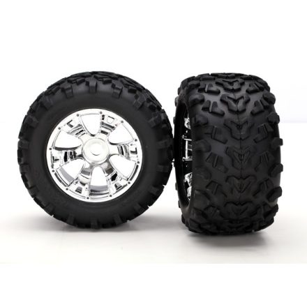 Traxxas Tires & wheels, assembled, glued (Geode chrome wheels, Maxx® tires (6.3" outer diameter), foam inserts) (2)