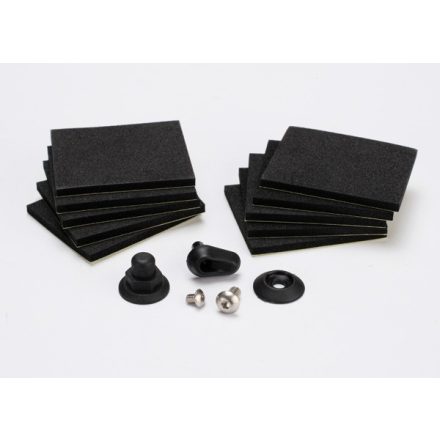 Traxxas Hatch post/hull water outlet/foam pads (10)/ washer (1)/ 4x8mm BCS, stainless steel/ 3x4mm BCS, stainless steel