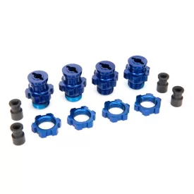   Traxxas Wheel hubs, splined, 17mm, short (2), long (2)/wheel nuts, splined, 17mm (4) (blue-anodized)/ hub retainer M4x0.7 (4)/axle pin (4)/wrench, 5mm