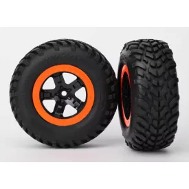   Traxxas  Tire & wheel assy, glued (SCT black, orange beadlock wheels, SCT off-road racing tires, foam inserts) (2) (2WD front)
