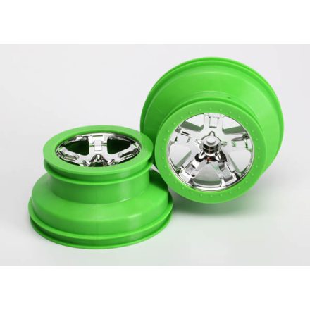 Traxxas Wheels, SCT, chrome, green beadlock style, dual profile (2.2" outer, 3.0" inner) (2) (2WD front only)