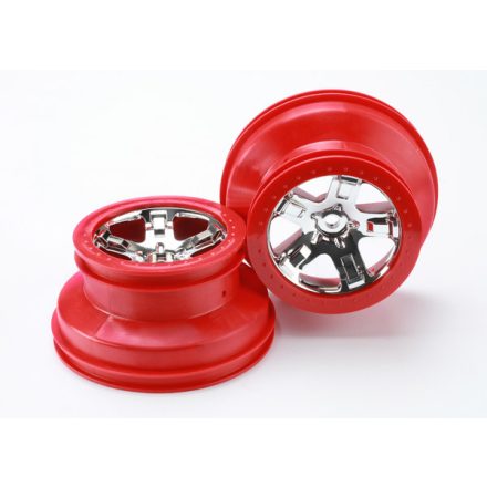 Traxxas Wheels, SCT chrome, red beadlock style, dual profile (2.2” outer, 3.0” inner) (4WD front/rear, 2WD rear only) (2)