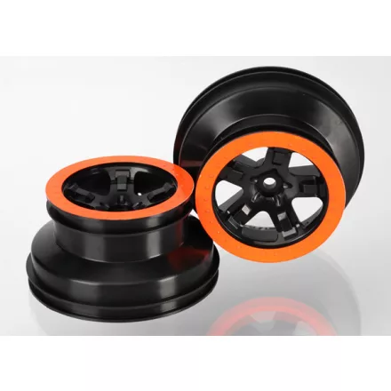 Traxxas  Wheels, SCT black, orange beadlock style, dual profile (2.2" outer, 3.0" inner) (4WD f/r, 2WD rear) (2)