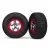 Traxxas  Tires & wheels, assembled, glued (SCT chrome, red beadlock style wheels, BFGoodrich® Mud-Terrain™ T/A® KM2 tires, foam inserts) (2) (2WD front)