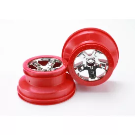   Traxxas Wheels, SCT chrome, red beadlock style, dual profile (2.2” outer, 3.0” inner) (2WD front) (2)
