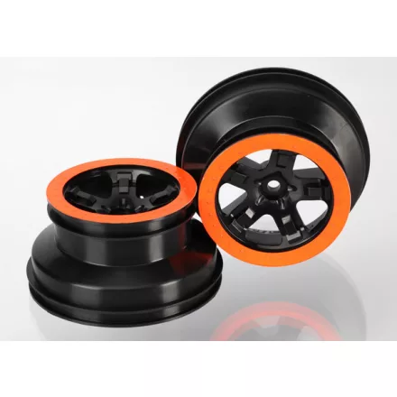 Traxxas Wheels, SCT black, orange beadlock style, dual profile (2.2" outer, 3.0" inner) (2WD front) (2)