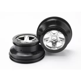   Traxxas Wheels, SCT satin chrome, black beadlock style SCT, dual profile (2.2” outer, 3.0” inner) (4WD front/rear, 2WD rear only) (2)