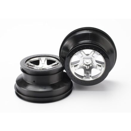 Traxxas Wheels, SCT satin chrome, black beadlock style SCT, dual profile (2.2” outer, 3.0” inner) (4WD front/rear, 2WD rear only) (2)