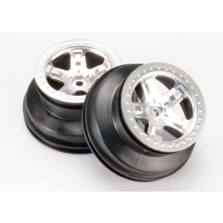 Traxxas Wheels, SCT satin chrome, beadlock style, dual profile (2.2" outer, 3.0" inner) (2WD front)