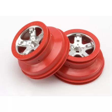 Traxxas  Wheels, SCT satin chrome, red beadlock style, dual profile (2.2" outer, 3.0" inner) (2WD front) (2)