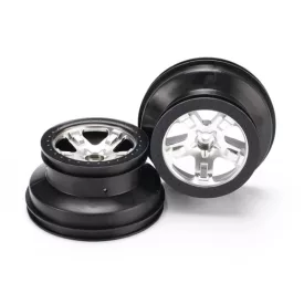   Traxxas Tires & wheels, assembled, glued (SCT satin chrome, black beadlock style wheels, SCT off-road racing tires, foam inserts) (2) (2WD front)