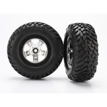 Traxxas Tires & wheels, assembled, glued (SCT satin chrome, black beadlock style wheels, SCT off-road racing tires, foam inserts) (2) (2WD front)