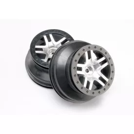   Traxxas Wheels, SCT Split-Spoke, satin chrome, black beadlock style, dual profile (2.2" outer, 3.0" inner) (2WD front) (2)