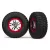 Traxxas  Tires & wheels, assembled, glued (SCT Split-Spoke, chrome red beadlock style wheels, BFGoodrich® Mud-Terrain™ T/A® KM2 tires, foam inserts) (2) (2WD front)