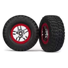   Traxxas Tires & wheels, assembled, glued (S1 ultra-soft, off-road racing compound) (SCT Split-Spoke chrome, red beadlock style wheels, BFGoodrich® Mud-Terrain™ T/A® KM2 tires) (2) (2WD front)