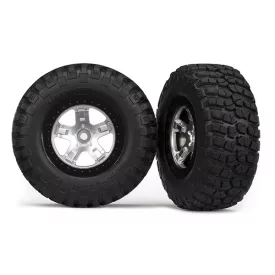   Traxxas Tires & wheels, assembled, glued (SCT satin chrome, black beadlock style wheels, BFGoodrich® Mud-Terrain™ T/A® KM2 tires, foam inserts) (2)(4WD front/rear, 2WD rear only)