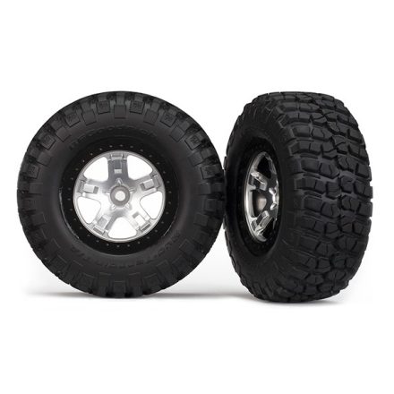 Traxxas Tires & wheels, assembled, glued (SCT satin chrome, black beadlock style wheels, BFGoodrich® Mud-Terrain™ T/A® KM2 tires, foam inserts) (2)(4WD front/rear, 2WD rear only)