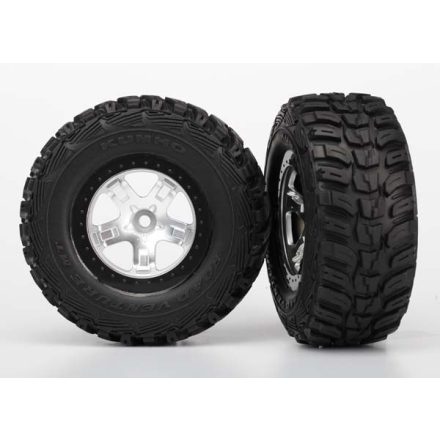 Traxxas Tires & wheels, assembled, glued (SCT satin chrome, black beadlock style wheels, Kumho tires, foam inserts) (2) (4WD front/rear, 2WD rear only)