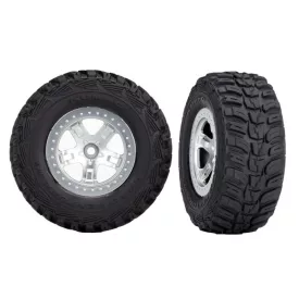   Traxxas Tires & wheels, assembled, glued (SCT satin chrome, beadlock style wheels, Kumho tires, foam inserts) (2) (4WD front/rear, 2WD rear only)