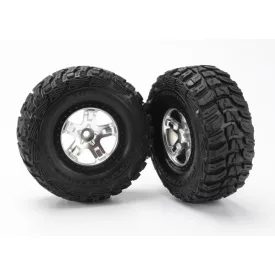   Traxxas Tires & wheels, assembled, glued (SCT satin chrome, black beadlock style wheels, Kumho tires, foam inserts) (2) (2WD front)