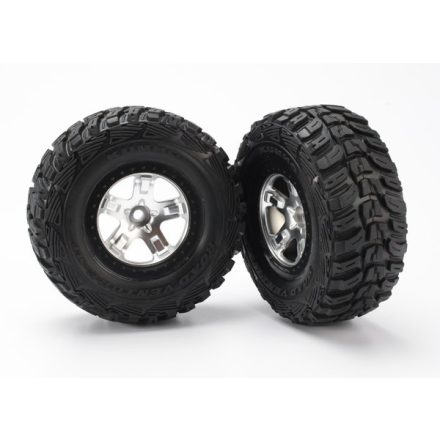 Traxxas Tires & wheels, assembled, glued (SCT satin chrome, black beadlock style wheels, Kumho tires, foam inserts) (2) (2WD front)