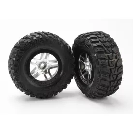   Traxxas  Tires & wheels, assembled, glued (SCT Split-Spoke satin chrome, black beadlock style wheels, Kumho tires, foam inserts) (2) (2WD front)