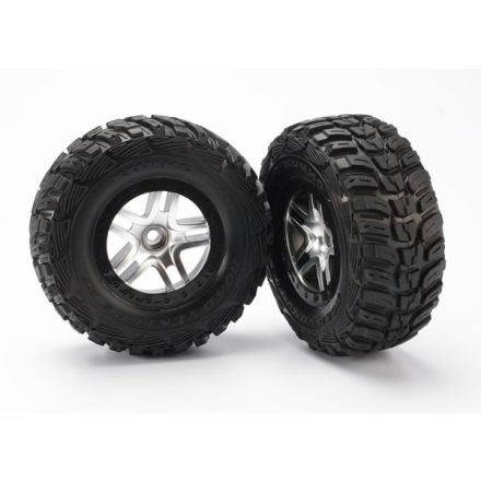 Traxxas  Tires & wheels, assembled, glued (SCT Split-Spoke satin chrome, black beadlock style wheels, Kumho tires, foam inserts) (2) (2WD front)