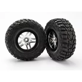   Traxxas Tires & wheels, assembled, glued (S1 ultra-soft off-road racing compound) (SCT Split-Spoke satin chrome, black beadlock style wheels, Kumho tires, foam inserts) (2) (2WD front)