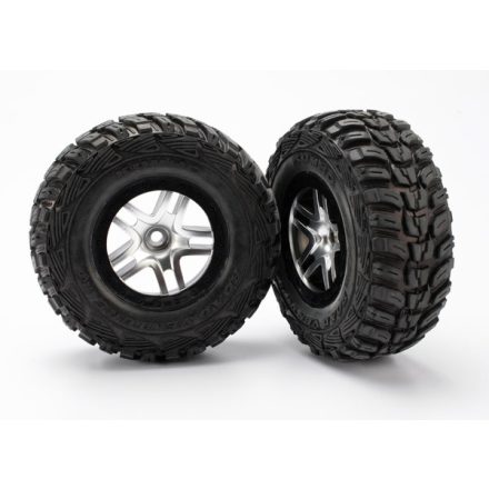 Traxxas Tires & wheels, assembled, glued (S1 ultra-soft off-road racing compound) (SCT Split-Spoke satin chrome, black beadlock style wheels, Kumho tires, foam inserts) (2) (2WD front)