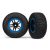 Traxxas Tire & wheel assy, glued (SCT Split-Spoke, black, blue beadlock wheels, BFGoodrich® Mud-Terrain™ T/A® KM2 tire, inserts) (2) (4WD f/r, 2WD rear)