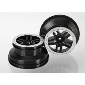   Traxxas Wheels, SCT Split-Spoke, black, satin chrome beadlock style, dual profile (2.2" outer, 3.0" inner) (4WD f/r, 2WD rear) (2)