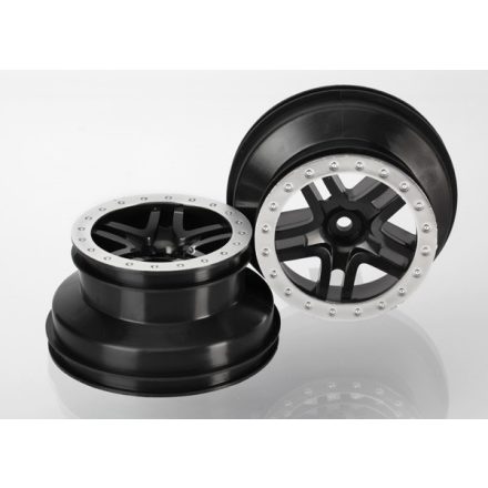 Traxxas Wheels, SCT Split-Spoke, black, satin chrome beadlock style, dual profile (2.2" outer, 3.0" inner) (4WD f/r, 2WD rear) (2)