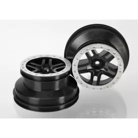   Traxxas Wheels, SCT Split-Spoke, black, satin chrome beadlock style, dual profile (2.2" outer, 3.0" inner) (2WD front) (2)